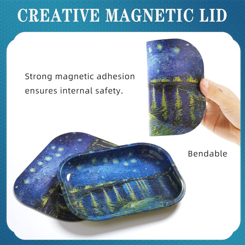 PYSEA Premium Metal Decorative Tray with PVC Soft Magnetic Lid, Van Gogh Art Small Tray, Perfect Storage for Home or On-The-Go, 7'' X 5.5'' - Image 2